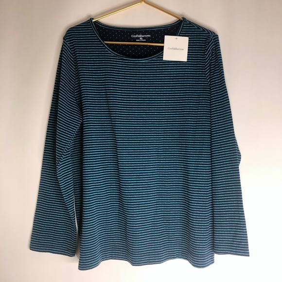 Croft & Borrow Women’s Blue Long Sleeve Stripped T-Shirt Size XL NWT - Picture 2 of 7